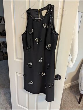 kate spade Black Sleeveless Beaded Floral Mini Dress